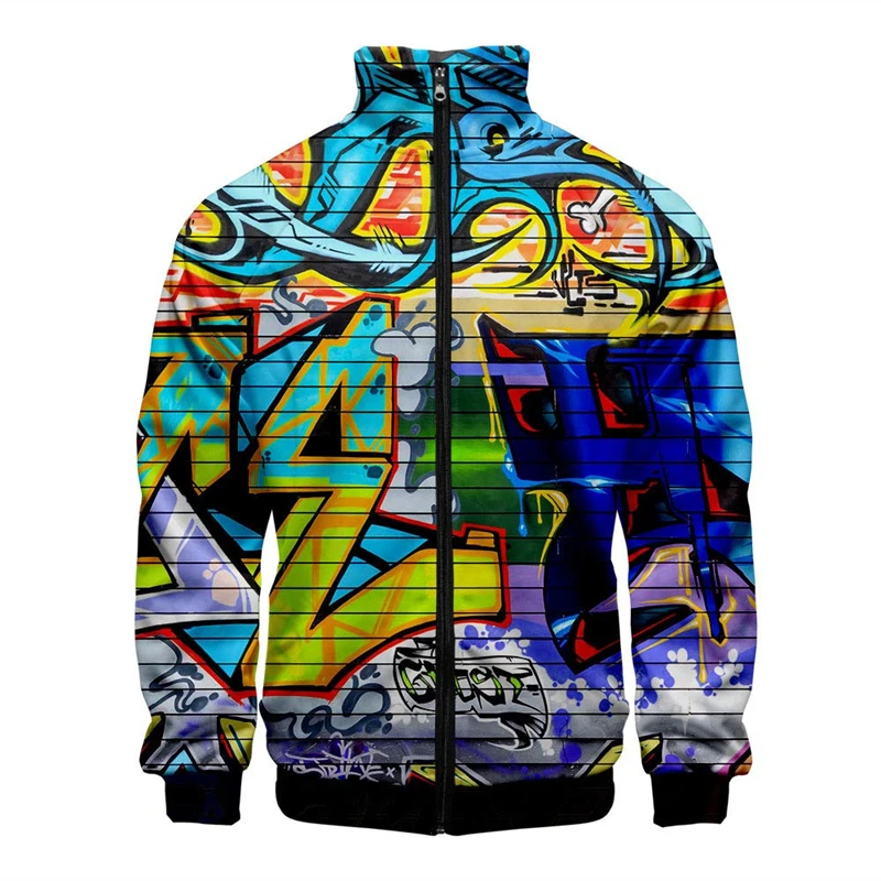Nowa zabawna wzorem w stylu Graffiti kurtka 3D mężczyźni kobiety Harajuku Hip Hop nowy styl płaszcz stójka w stylu Casual bluza z zamkiem kurtka Top