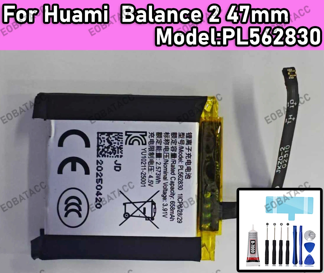100% Nowa Bateria Zero Cycle PL562830 Do Huami Balance 2 47mm Batteria+Tools