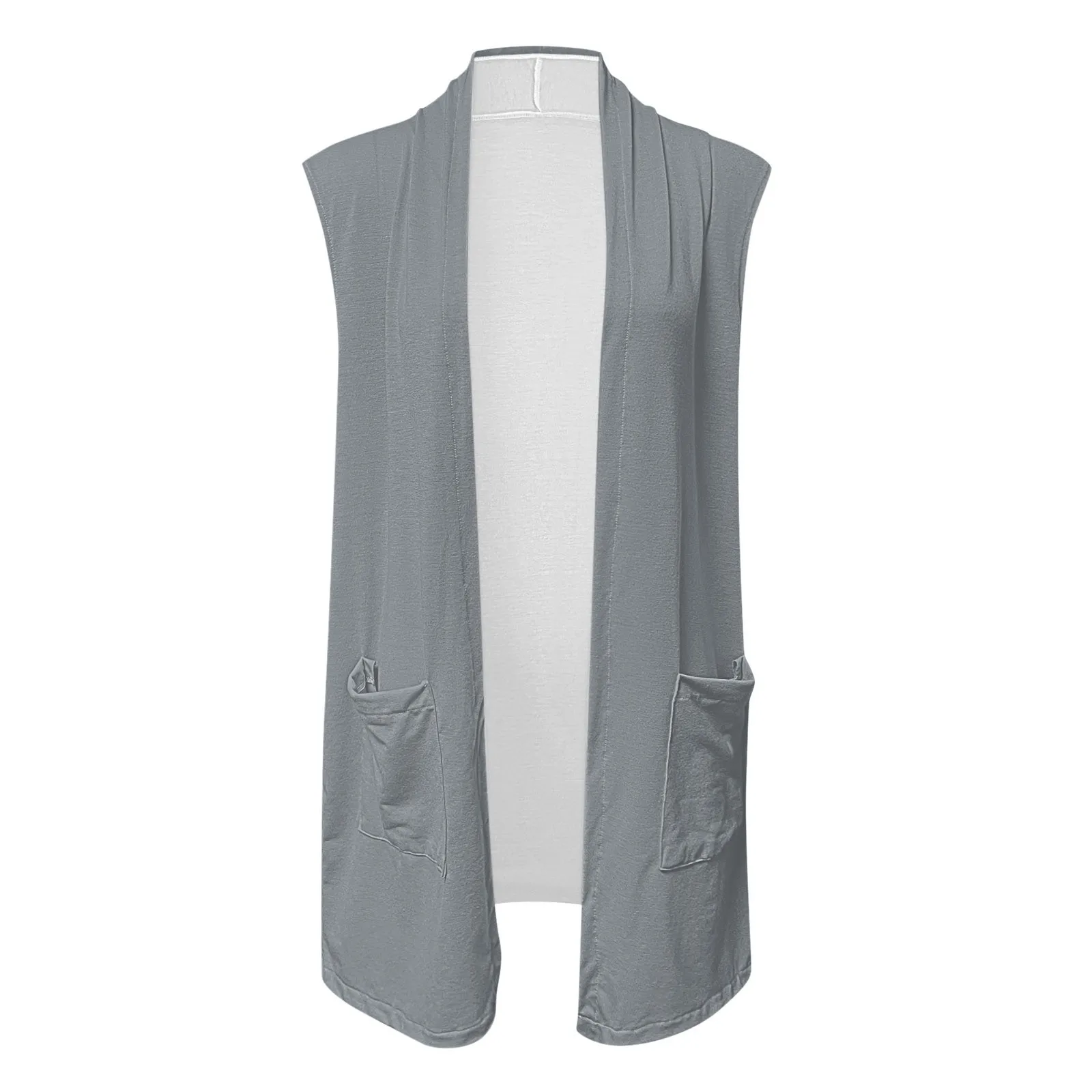 Fashion Ladies Sleeveless Lightweight Draped Open Front Cardigan Vest Women Tops Solid Casual Cardigans Outwear With Pockets