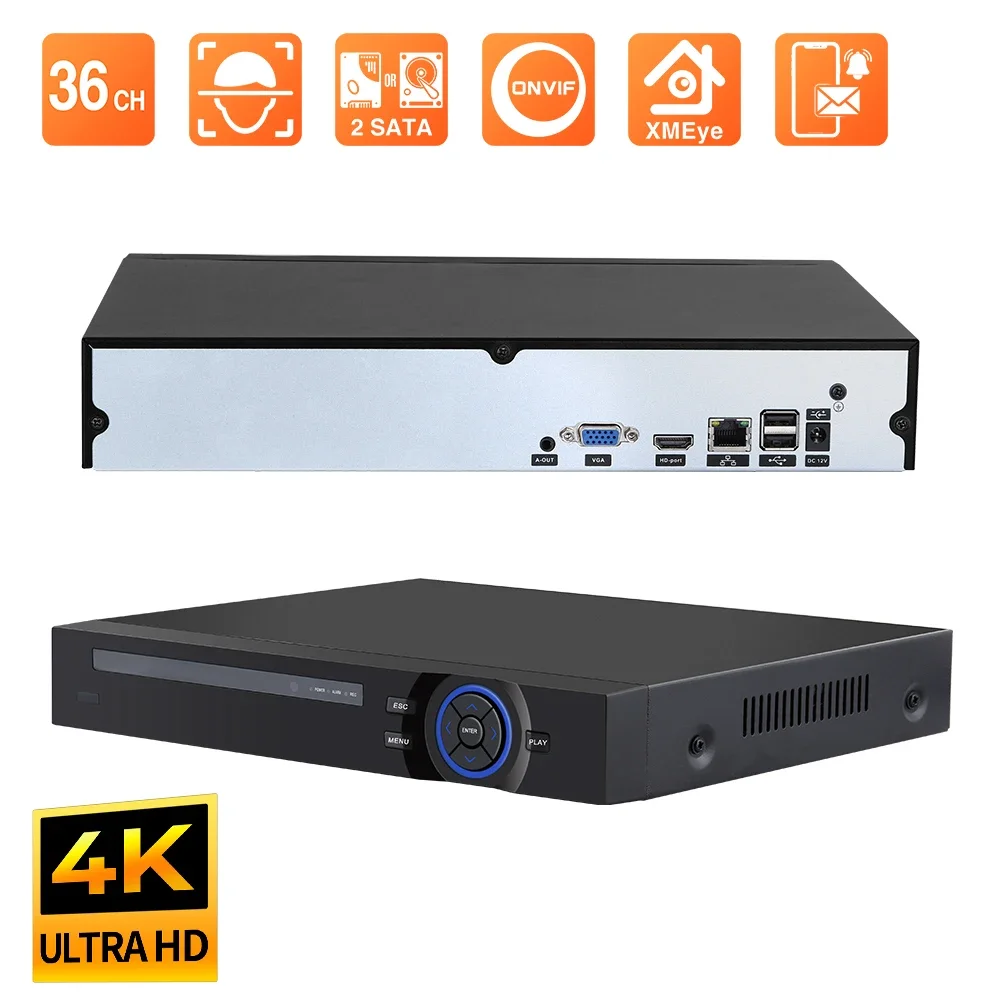 Techage 4K 32CH NVR เครื่องบันทึกวิดีโอเครือข่าย H.265 เครื่องบันทึกวิดีโอฮาร์ดดิสก์ Home Security กล้องวงจรปิดการเฝ้าระวัง Onvif PoE กล้อง IP