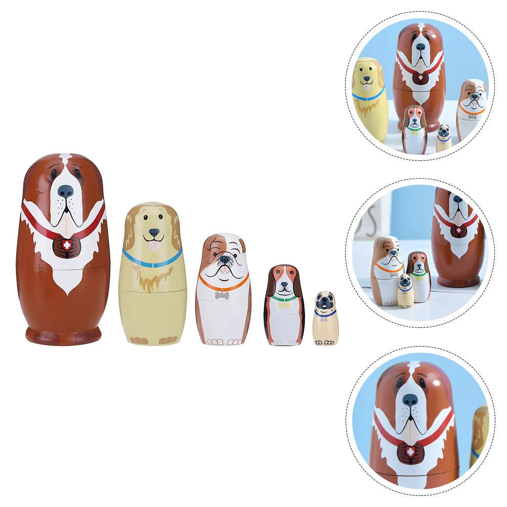 

5 Pcs Matryoshka Wooden Birthday Gift Dolls Toy Stack Russian Nesting Stacking