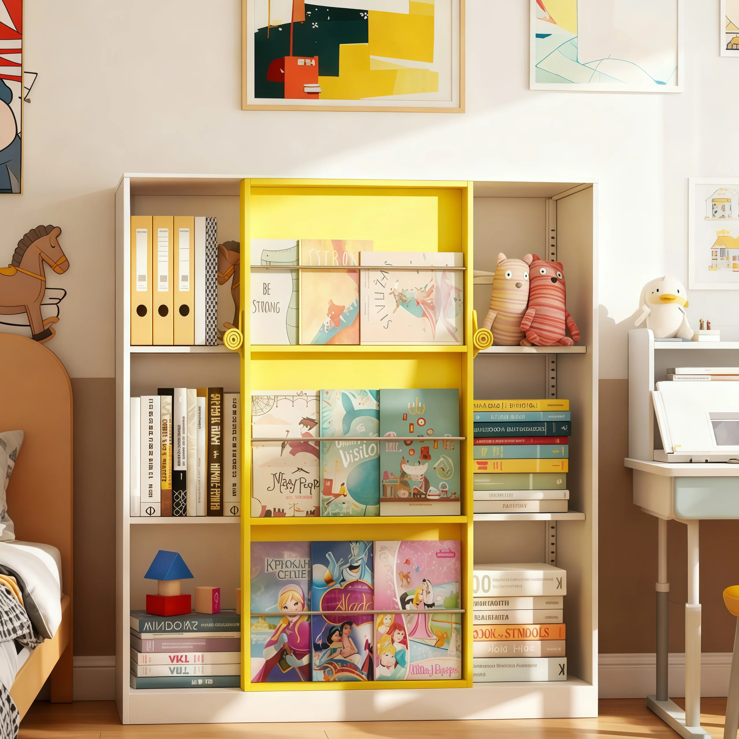 Steel Kids Bookshelf Picture Book Rack Toy Storage Locker Movable Multi-Layer Book Storage Display Cabinet