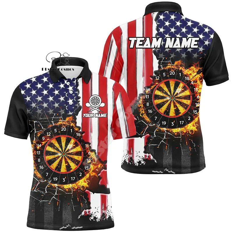 Custom Name Darts Camo Vintage Flame Graffiti Tattoo Multicolor 3DPrint Harajuku Summer Funny Short Sleeves Polo Jersey Shirts F