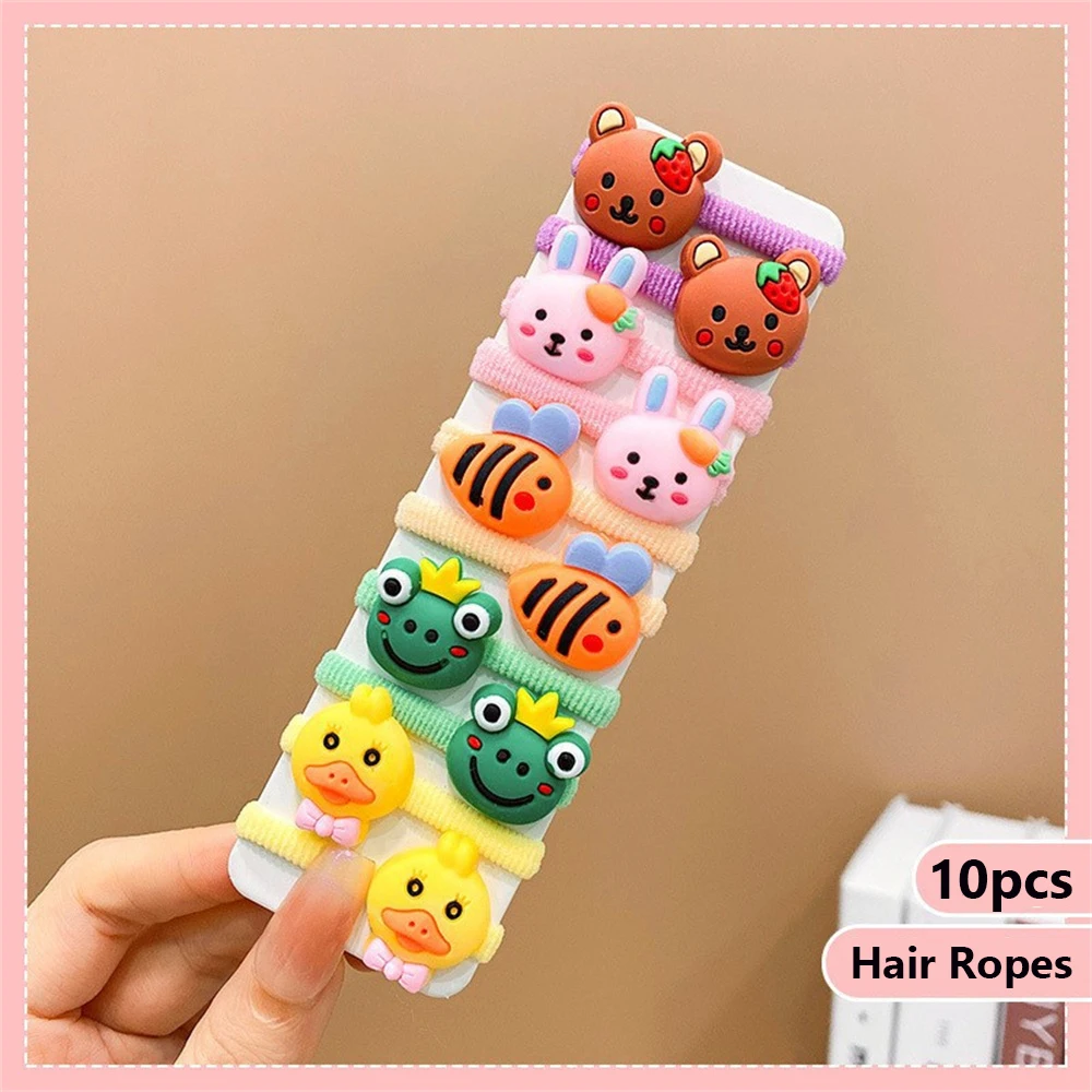 10Pcs/set Cute Elastic Hair Ropes Hairband Cartoon Flowers Hair Ties Girls Baby Ponytail Holder Hair Bands Hair Accessories