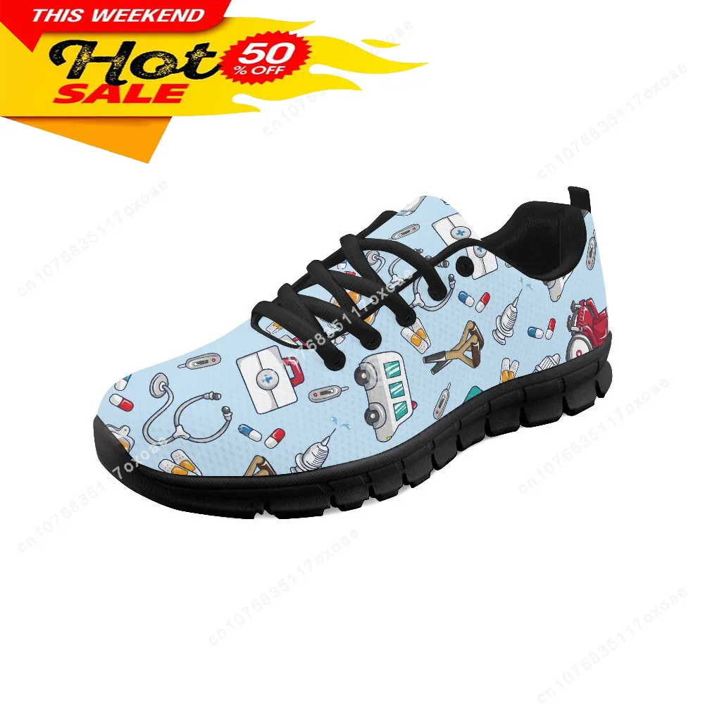 Spring Nurse Flat Shoes Women Cute Cartoon Nurses Printed Women's Sneakers Shoes Breath Mesh Flats Zapatos de Mujer