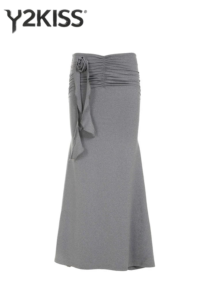 

2025 Autumn Winter Women French Vintage Maxi Trumpet Mermaid Skirt Design Coquette Gyaru Party Evening Fairycore Stretch New