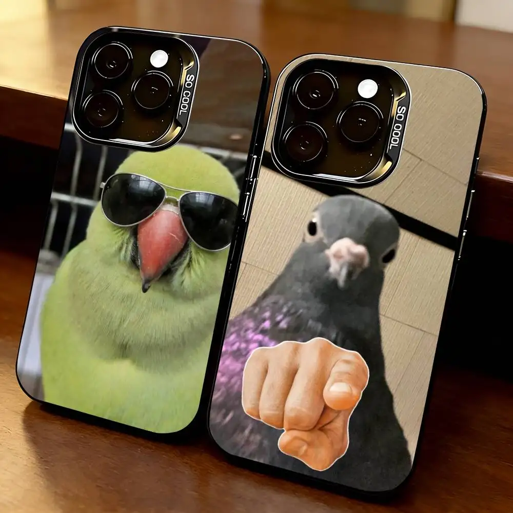 

Funny p-pigeon mischief Phone Case For iPhone 17,16,15,14,13,12,11 Plus,Pro Max,XS,Colored Silver Plated Inside Cover