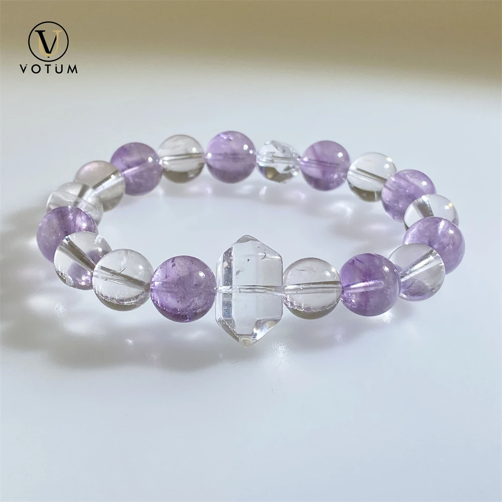 

Votum Natural Lavender Amethyst Clear Quartz Bracelet for Women Girl Birthstone Healing Crystal Yoga Gift Bracelets Bead Jewelry