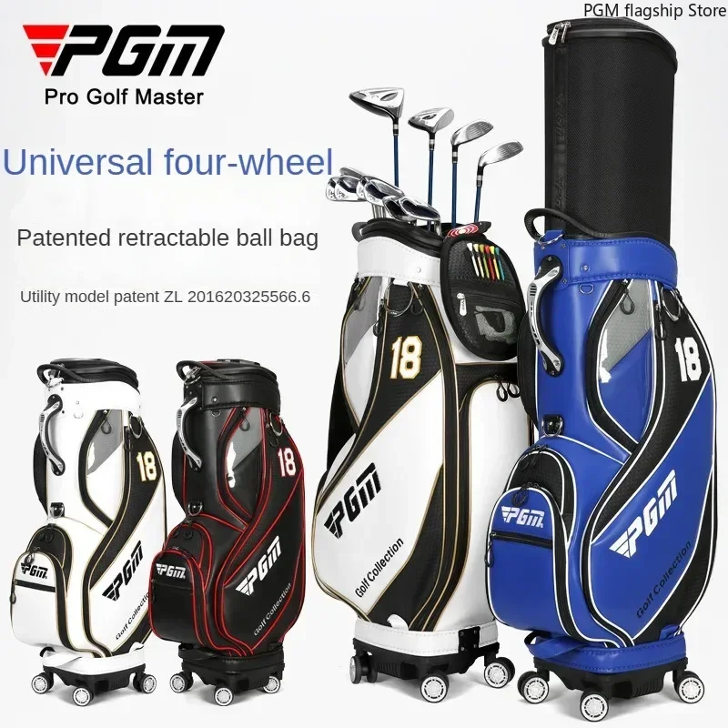 PGM Golf Bag Men's Aviation Bag Waterproof Telescopic Flat Push Four-wheel Golf Bag QB100