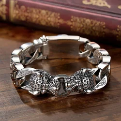 New Silver Color Domineering Retro Patterned Bracelet Trendy Men's Punk Rock Hip-hop Wide and Thick Jewelry Accessories