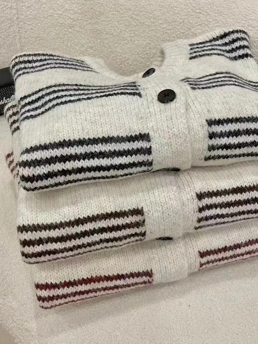 Loose Knitted Striped Sweater Coat Women's Autumn Winter New Sle Casual Wear Outerwear Open Cardigan Long Sve round Ne