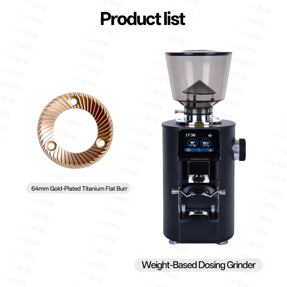 CAFOVO G664F Professionele Wegen Kwantitatieve Koffiemolen 64mm Platte Burr Touchscreen Espresso Grinder voor Thuis Barista