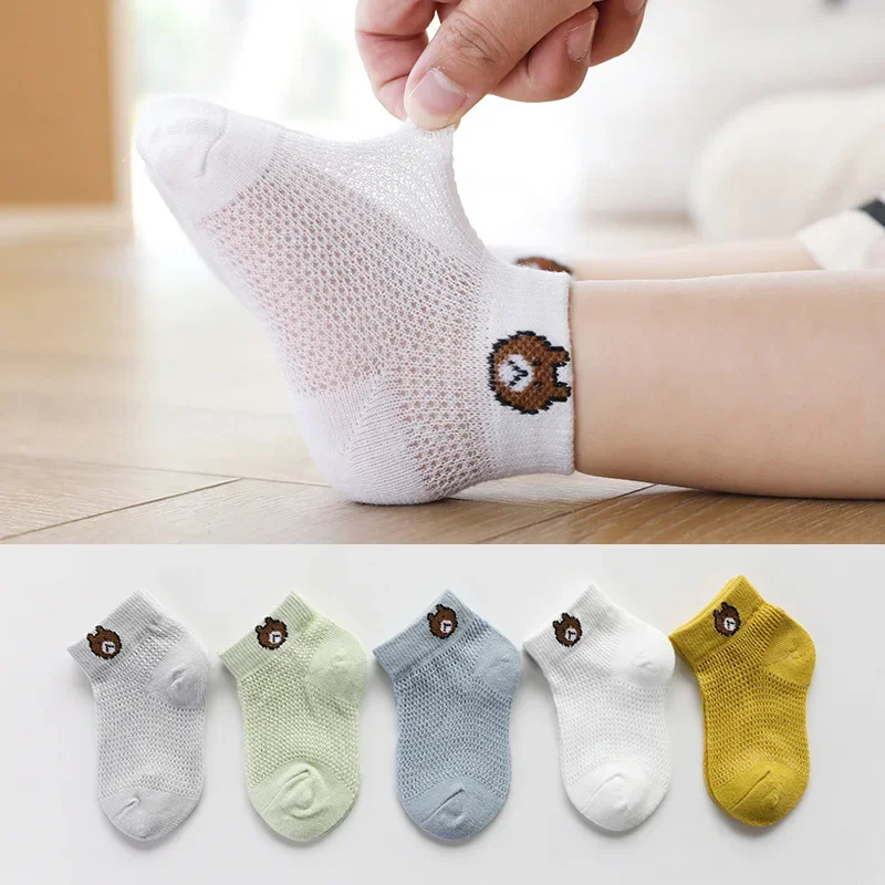 Cotton Baby Short Socks 5 Pairs Toddler Boys Girls Summer Mesh Thin Sock Kids Children Colorful Socks 5 pairs WMF043