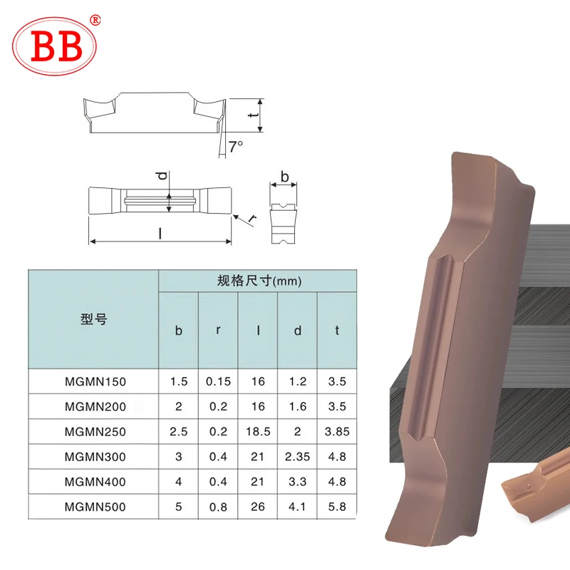 BB Grooving Insert MGGN Tool Lathe Cutter Carbide Parting Blade for External Internal Turing 1mm MGGN150 MGGN200 MGGN300 MGGN400