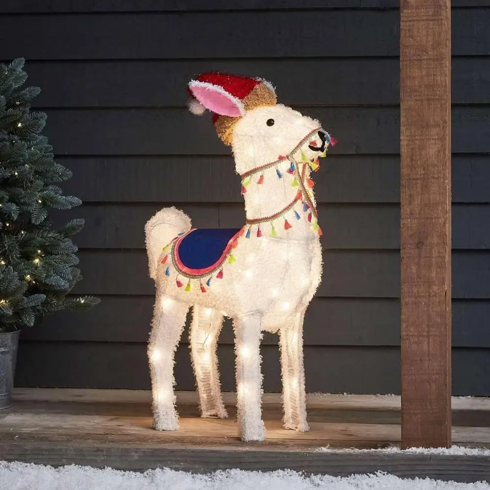 31*20cm Christmas Lighted Animal Statue Flat Printing Products Glowing Furry Animal With Warm String Lights Ornament For Lawn