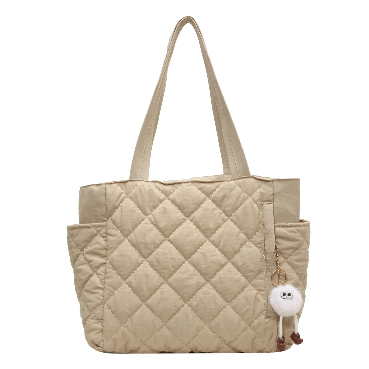 Korean Style Women's Large Capacity Cotton Tote Bag Commuting Shopping Single Shoulder Bag Urban Minimalist Diamond Pattern