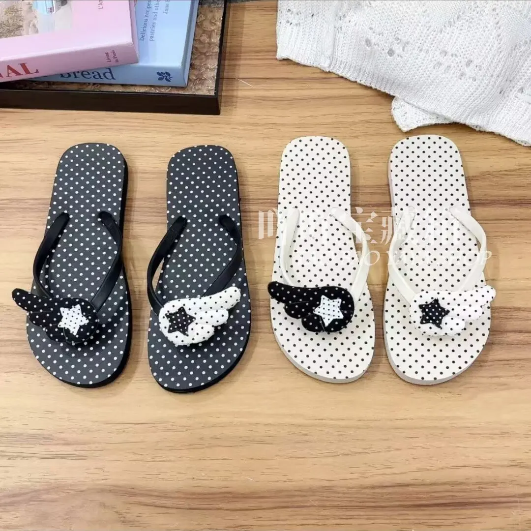 Original Polka Dot Y2K Millennium Hot Girl Flip Flops New Summer Wing Star Flat Slide Sandals Outdoor Travel Beach Shoes