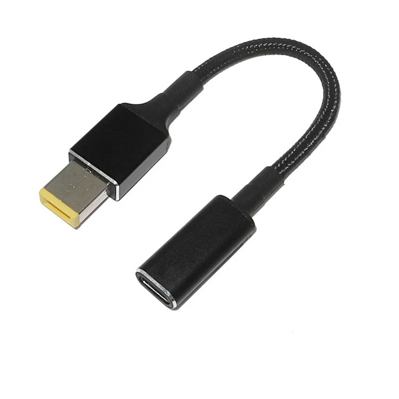 USB Tipo C Fêmea para Conversor de Plugue Quadrado, Adaptador de Alimentação DC para Laptop, Conector para Lenovo Thinkpad, 100W