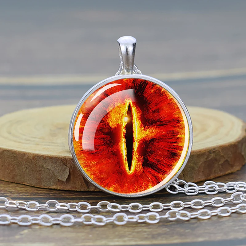 Evil Eyes Necklace Eye of Sauron Pendant Chain Glass Cabochon Necklace Charm Evil Eye Jewelry