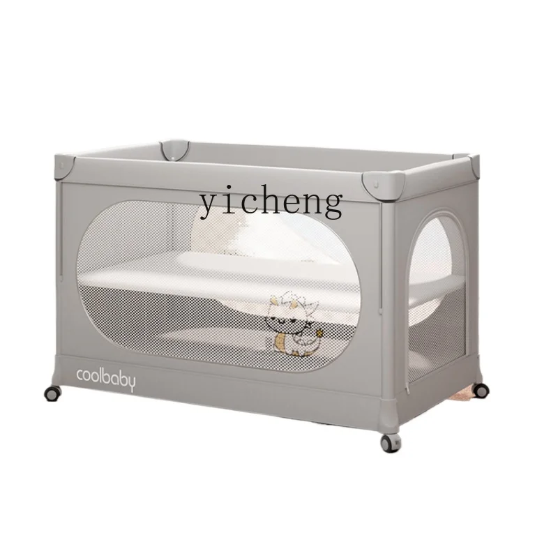 

Tqh One-Click Folding Crib Multi-Function Adjustable Height Stitching Movable Portable Newborn Babies' Bed