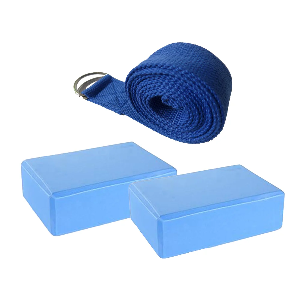 Yoga Blocks and Yoga Strap Set EVA Comfortable Firm Blocks with Lightweight Suit for Yoga Pilates Enthusiasts(Dark Blue)