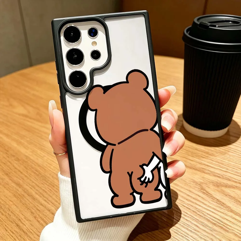 Funny Cute Bear Bunny Couple Phone Case Wireless Charge Magnetic Magsafe For Samsung Galaxy S26 S25 S24 S23 S22 FE Ultra Plus