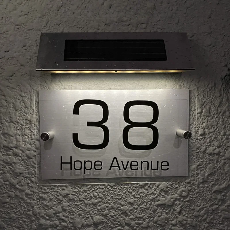 LED Solar Light Control DIY Customized Modern House Address Sign Custom Plaque Door Number Signs Name Plates Acrylic