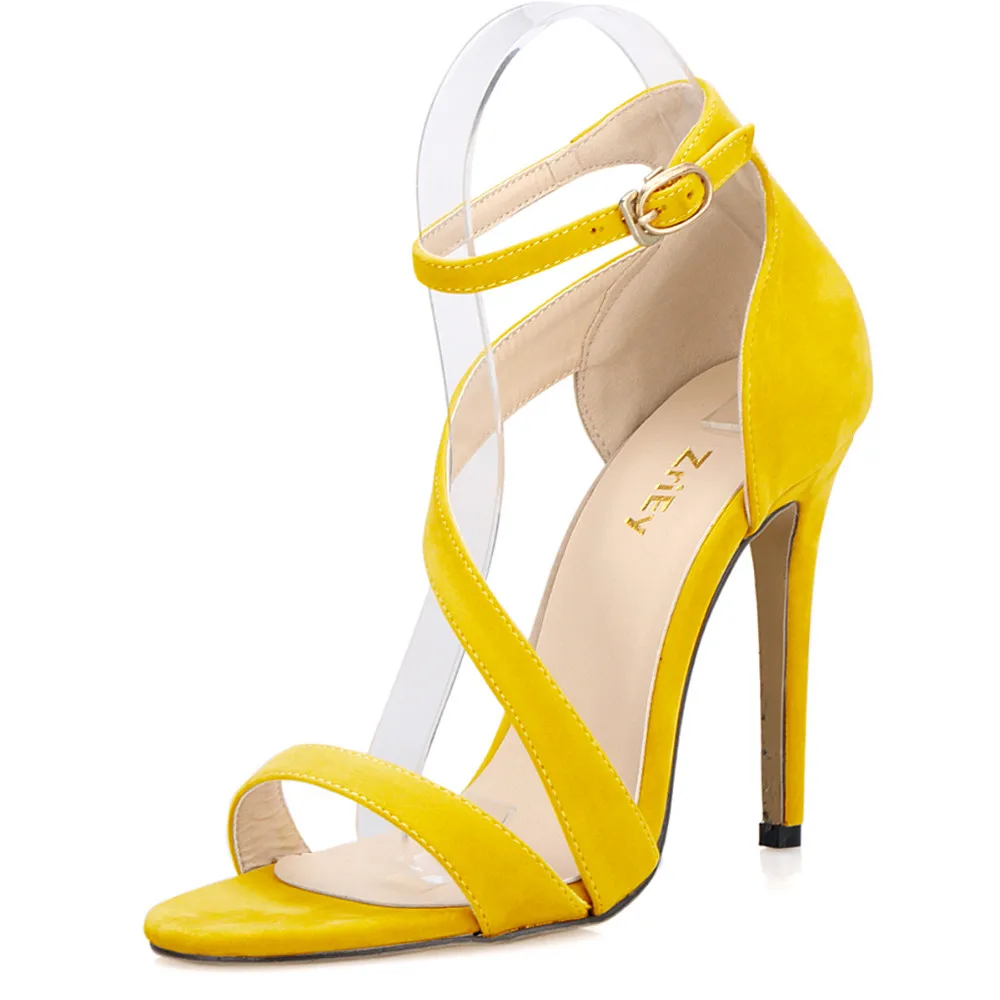 2025 New Women Sandals Sexy Open Toe Ankle Straps High Heels Stilettos Suede Wedding Shoes 11CM Thin  Sandalias 102-8VE