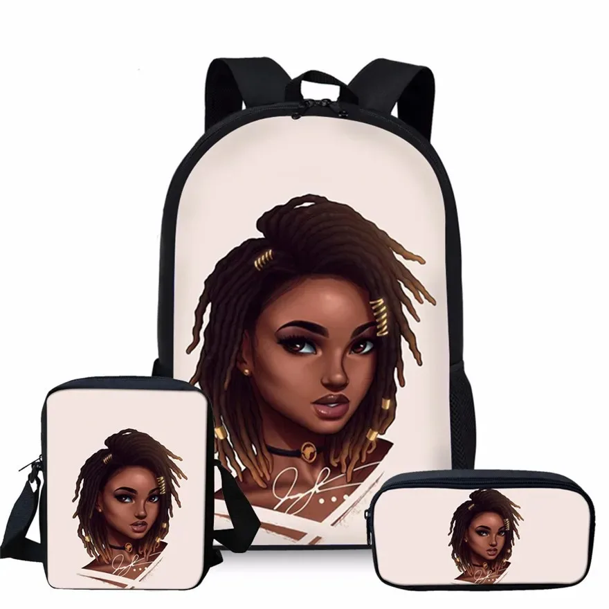 3d print harajuku backpack for girl,3pcs/set,popular,african girl,school backpack,laptop,backpack,shoulder bag,case