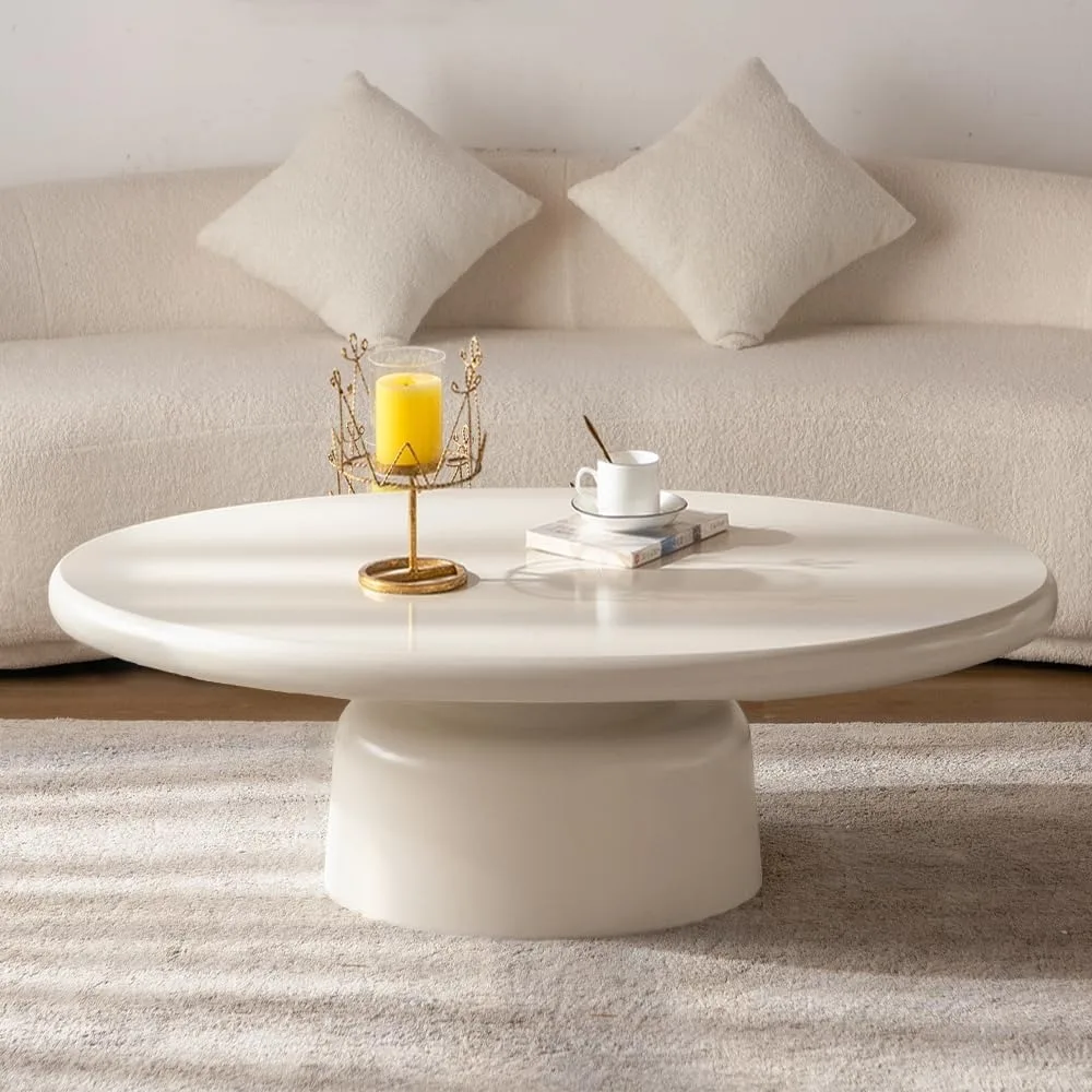 

Oval Coffee Table for Living Room Modern Irregular Coffee Table Asymmetrical Unique Center Table (G White 45.7in)