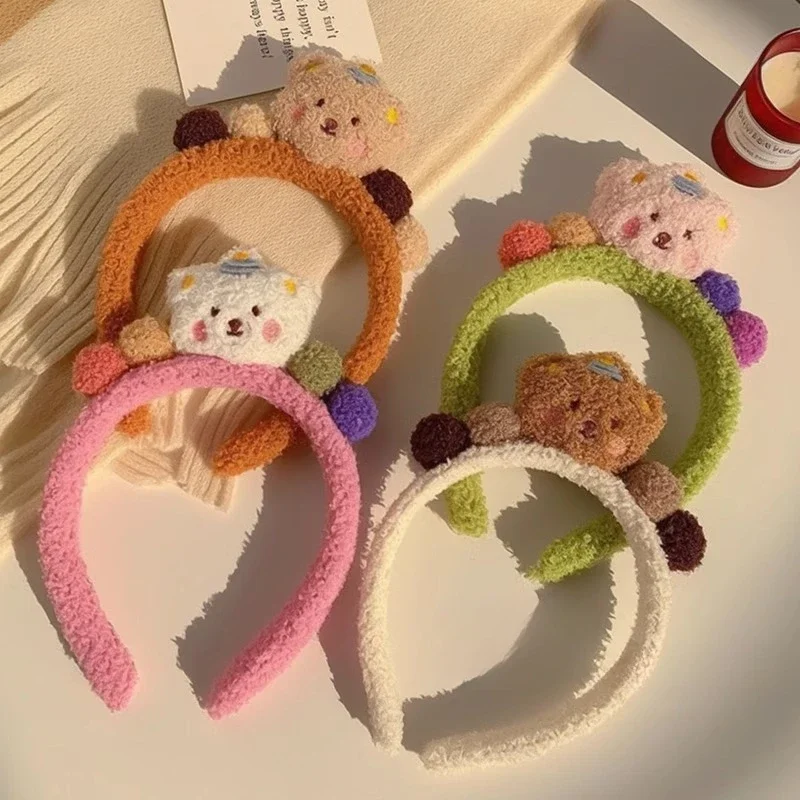 Autumn and Winter Plush Cartoon Headband High-end and Stylish Wash Face Headband Anti Slip Cute High Head Hair Accessory