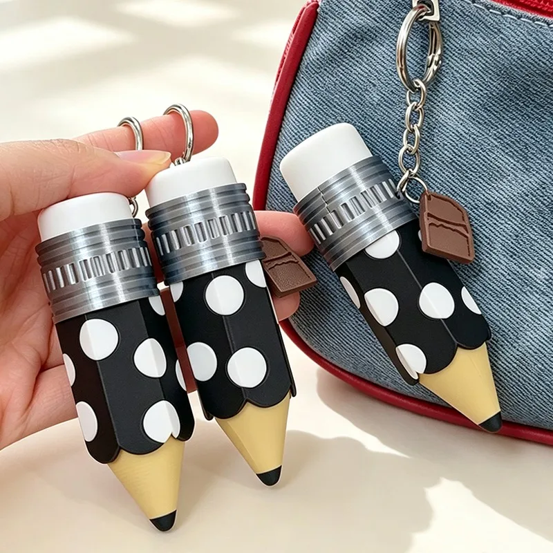 Funny Pencil Decompression Keychain Plush Pendant with Click Button Stress Reliever for Student Office Backpack Purse Decoration