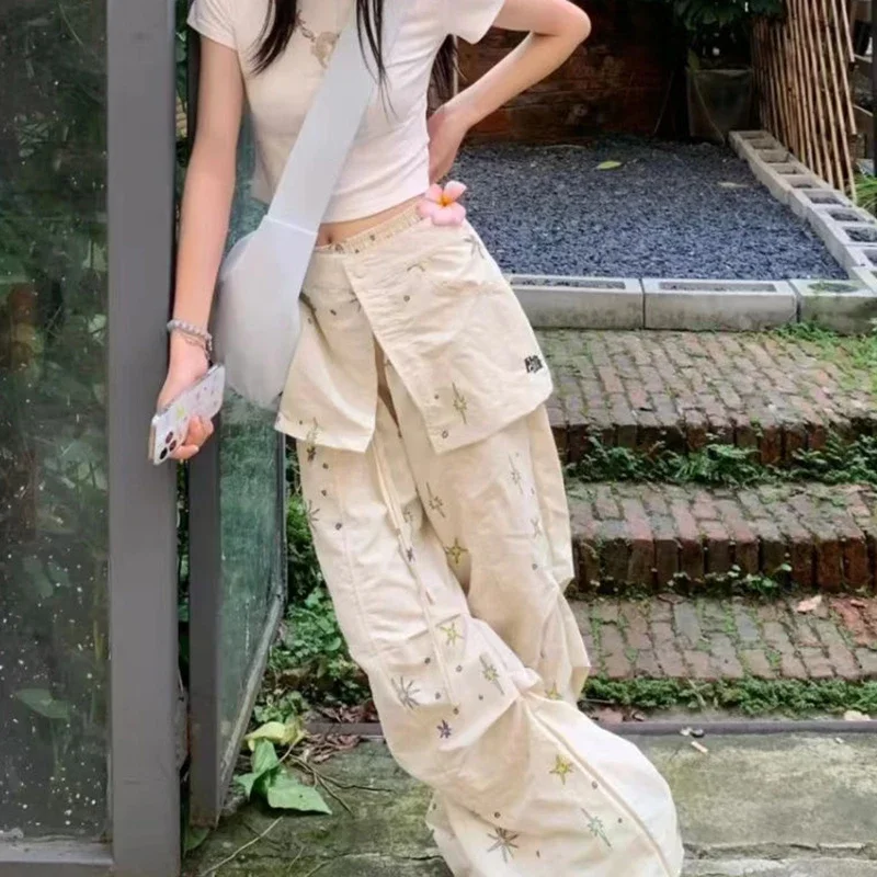 原宿 Y2K だぶだぶのカーゴパンツ女性の夏の新アメリカンヴィンテージハイウエストズボン高品質のファッションカジュアルワイドレッグパンツ