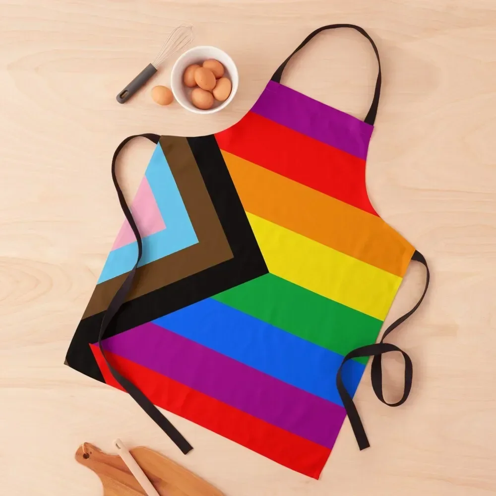 

LGBTQ+ Progress Pride Flag Apron Kitchen Supplies Idea Goods man chef uniform Kitchens Woman Apron