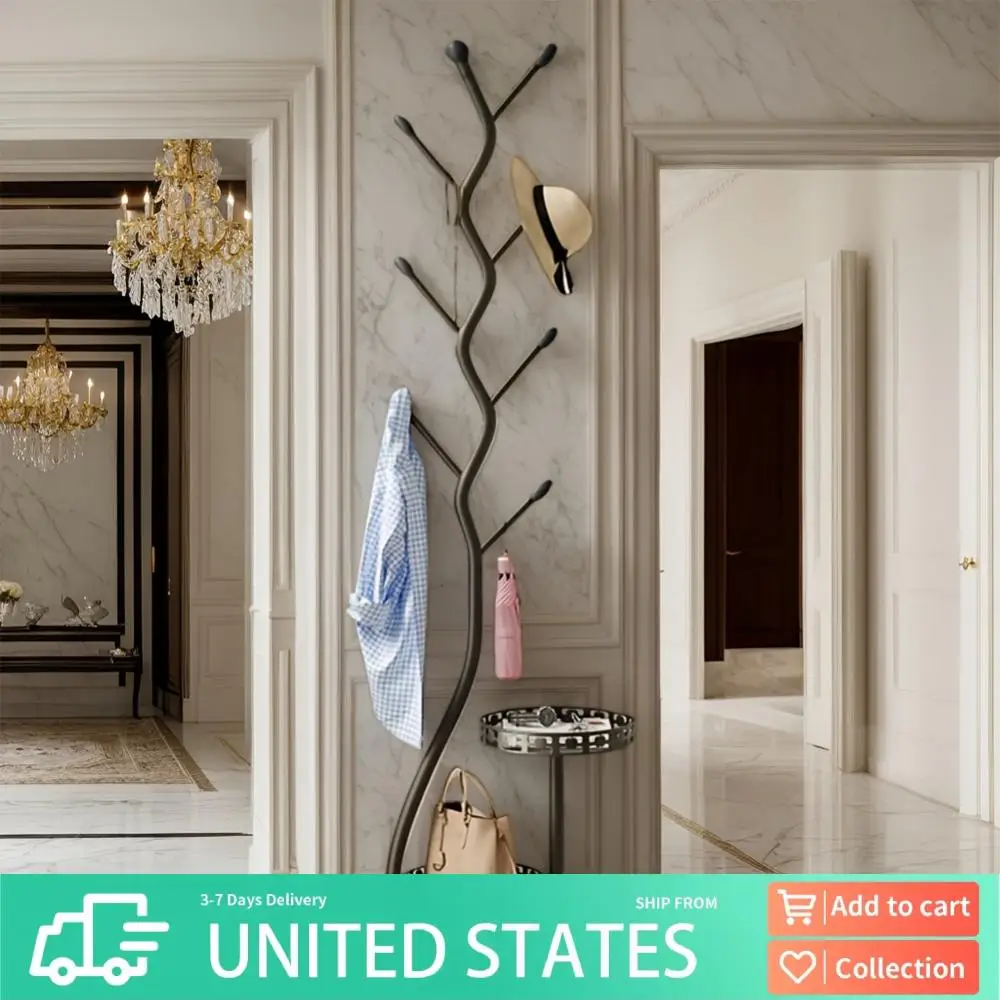 

Metal Coat Rack Freestanding Coat Rack 8 Hooks Space Saving Storage Shelf Multi-Function Heavy Duty for Bedroom Hallway Entrance