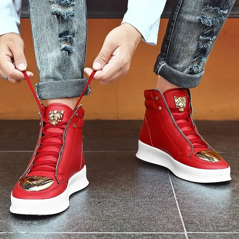 Men's Ankle Boots High Top Casual Shoes Men Sneakers 2025 Fashion Skateboard Leopard Platform Shoe Sport Training