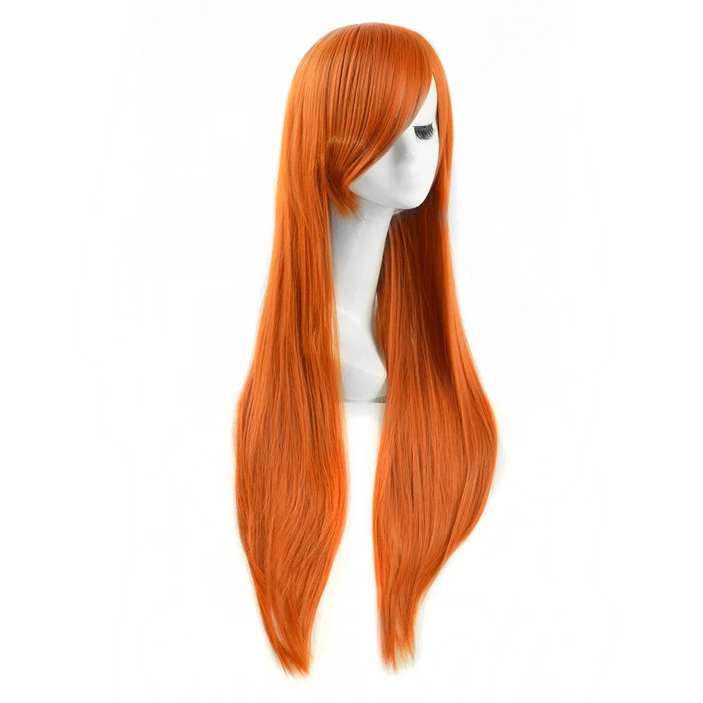 Anime Kim Possible Cosplay Wigs Orange Straight Long Synthetic Full Bangs Anime Costume Wigs