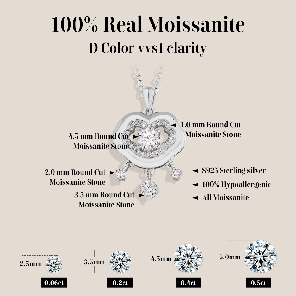 ATTAGEMS Real 925 Silver Moissanite Pendant Necklace for Women Men Chinese Lock Birthday Party Anniversary Gift With Health Luck