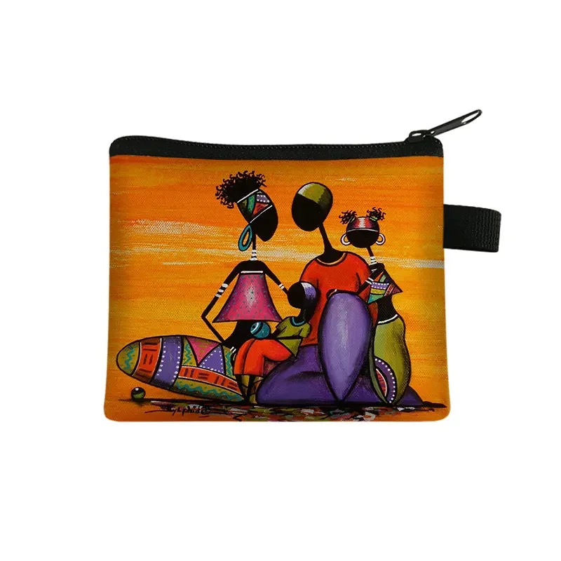 African Print Women Key Coin Purse Mini Cute Zipper Girl Coin Wallet Ladies Portable Wallet Afro  Dancer Credit Card Pouches