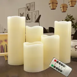 Usb recarregável sem chama cintilação cera de parafina led pilar vela luz borda ondulada 7.5cm (diâmetro.) Festa de casamento decoração para casa-âmbar