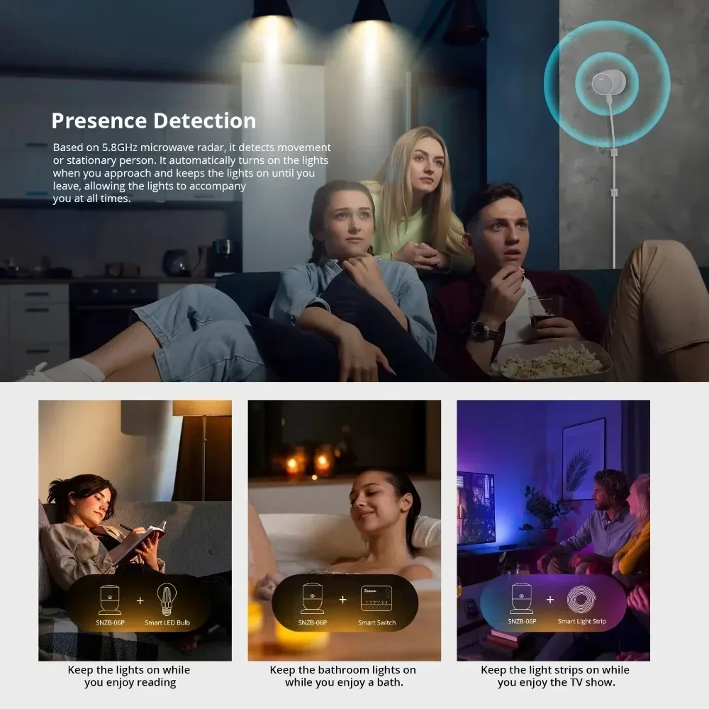 Sensor de presencia humana SNZB-06P Zigbee, Radar de inducción, movimiento estacionario, monitoreo de vida inteligente seguro, uso con Alexa y Google Home