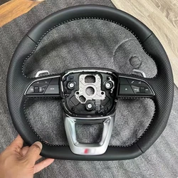 Leather flat-bottom steering wheel sports For Audi Q5 SQ5 RSQ5 2017-2024 full perforated semi perforated steering wheel