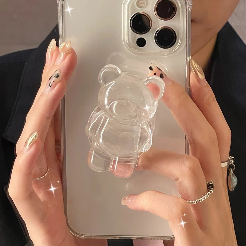 3D Cartoon Bear Transparent Ring Holder Stand Phone Case for Xiaomi Mi Poco X3 Pro X 3 Nfc F3 M3 Gt X4 M4 Pro 4g 5g Soft Cover