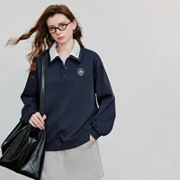 TOYOUTH Women Sweatshirt 2025 Autumn New Green Velvet Embroidery Contrasting Color Splicing Double Layer Collar Pullover Hoodies - Image 3