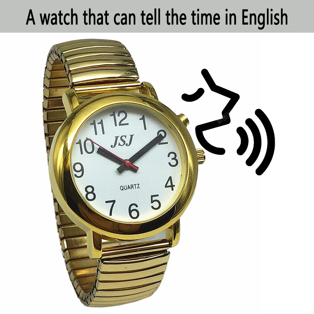 

English Talking Chime Watch for the Blind Elderly Visually Impaired Clock with Date Alarm Whole Time Chime Function