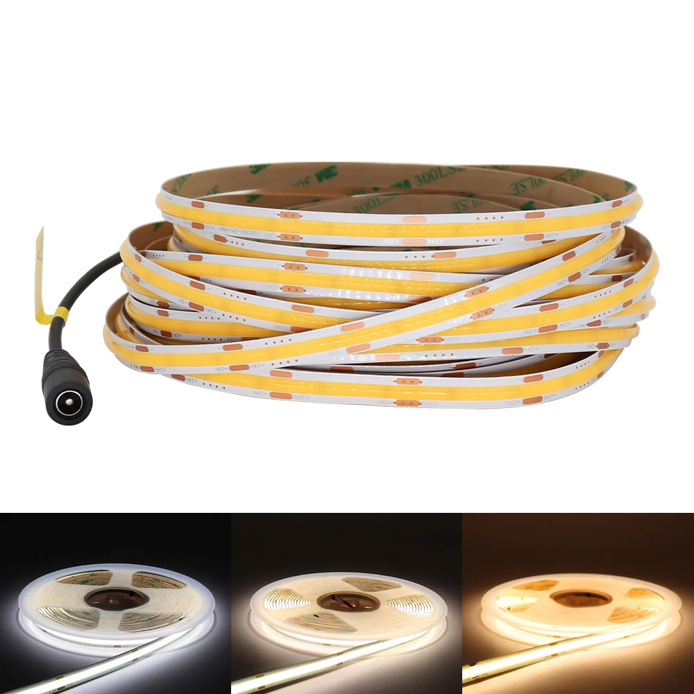 5m 10m COB LED Strip Lights 8mm Flexible Dimmable LED Tape No Voltage Drop 3000K/4000K/6000K LED Ribbon For Home Decor 12V 24V