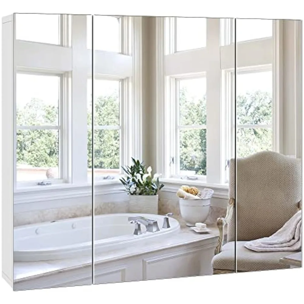 Bathroom Mirror with Storage, 27.6 x 23.6 in Medicine Cabinet for Bathroom with Mirror, Modern Wall Mount Mirror