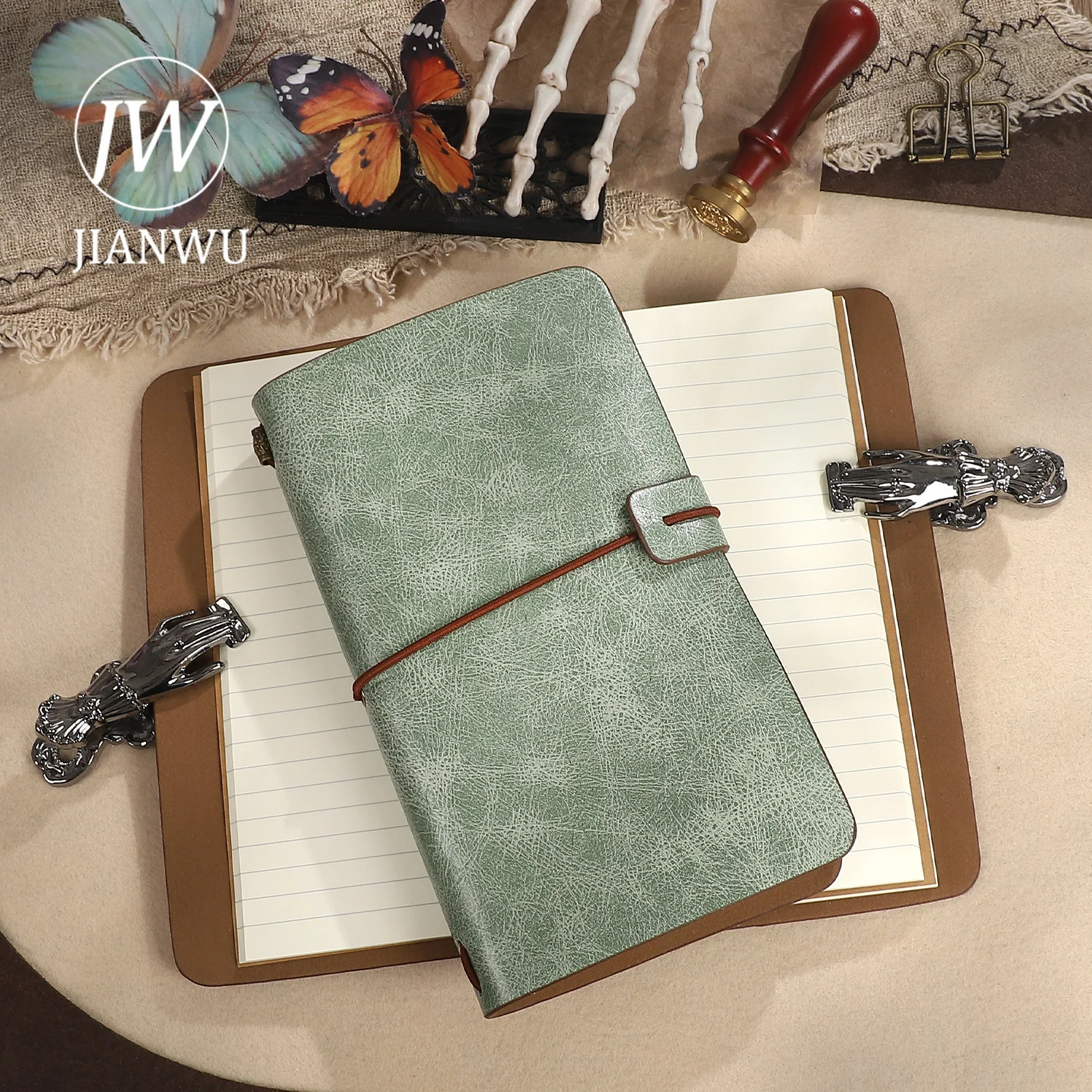JIANWU A6 Vintage Strapped PU Leather Textured Cover Material Collage Notebook Creative DIY Journal Student Supplies Stationery - view 6