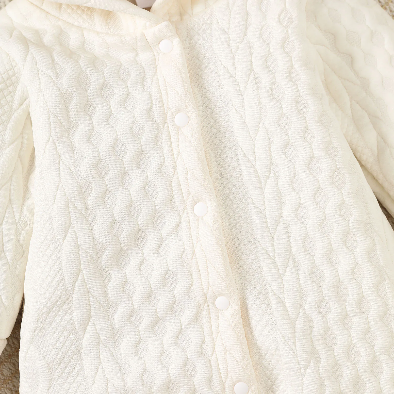 Neugeborenen-Baby-Jungen-Kapuzen-Body, einfarbiger, gedrehter Jumpsuit, geeignet für Jungen von 0-18 Monaten, Frühlings- und Herbst-Krabbelkleidung – Detail 3