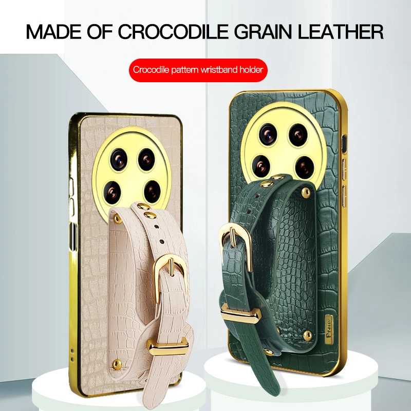 

Чехол для телефона из искусственной кожи крокодила, ремешок на запястье для XiaoMi 13 Lite 14 11T 12X 12S, ультра-браслет с подставкой-держателем, мягкие чехлы
